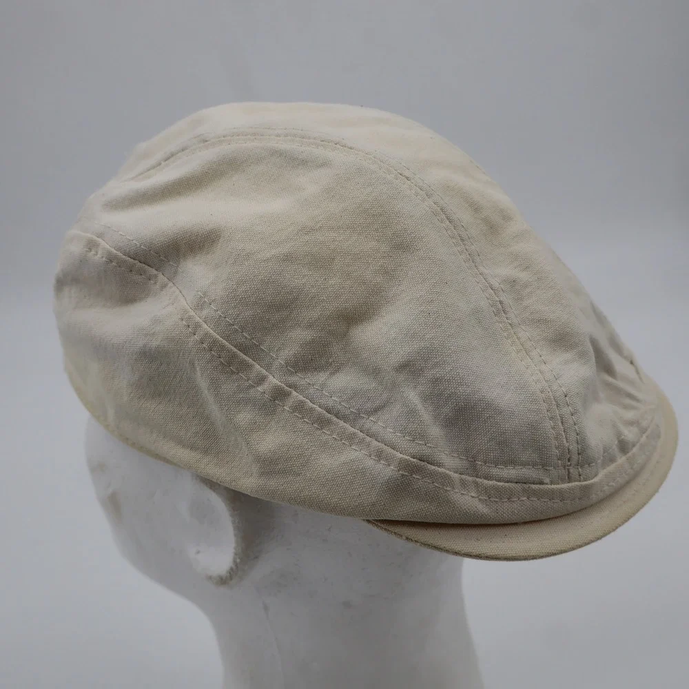 New York Hat Co Flat Cap Mens Womens S/M Cream‎ Cotton Canvas Ivy Newsboy USA